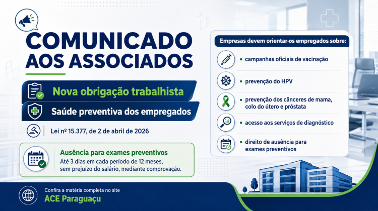 Notícia: COMUNICADO AOS ASSOCIADOS - Nova obrigação trabalhista — Saúde preventiva dos empregados